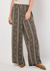 Floral Stripe Wide-Leg Woven Trousers, Khaki, large