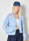 Applique Daisies Chunky Knit Cardigan, Blue, large