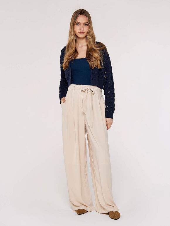 Pointelle Cropped Shrug, Navy, large