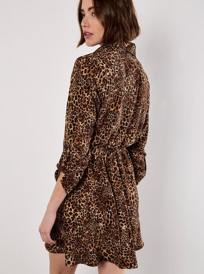Animal Print Crepe Shirt Mini Dress