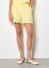 Scalloped Broderie Mini Shorts, Yellow, large