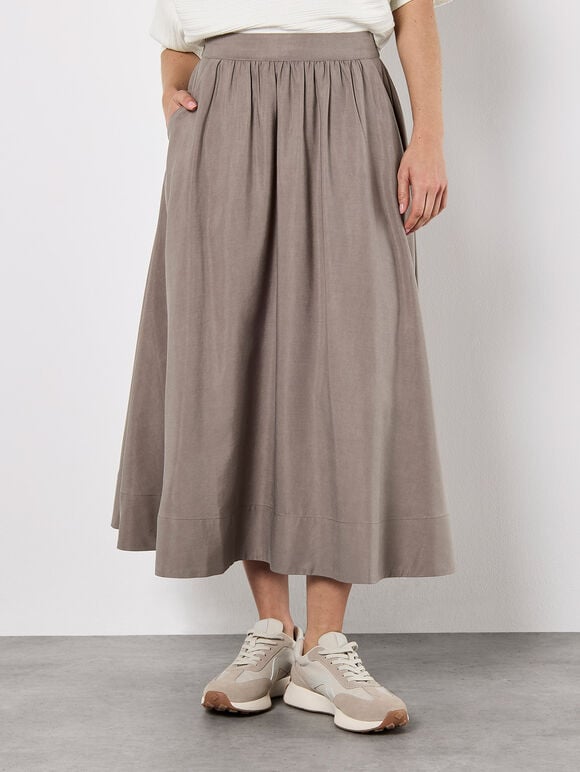 Soft Woven A-Line Midaxi Skirt, Grey, large