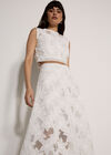 Floral Mesh Lace Midi Skirt, White, large