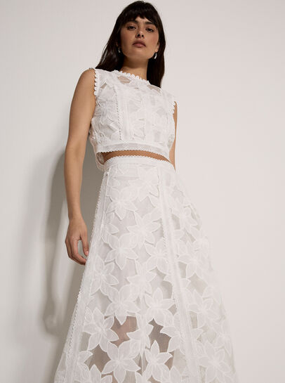Floral Mesh Lace Midi Skirt