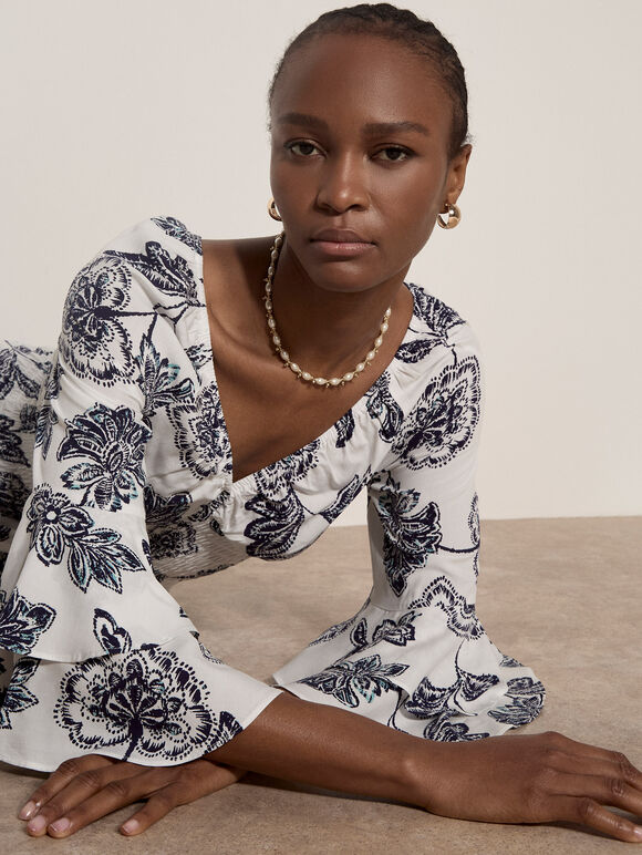 Sarasa Floral Ruffle Mini Dress, Navy, large