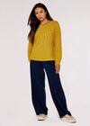 Aran Knit Pom Pom Jumper, Mustard, large