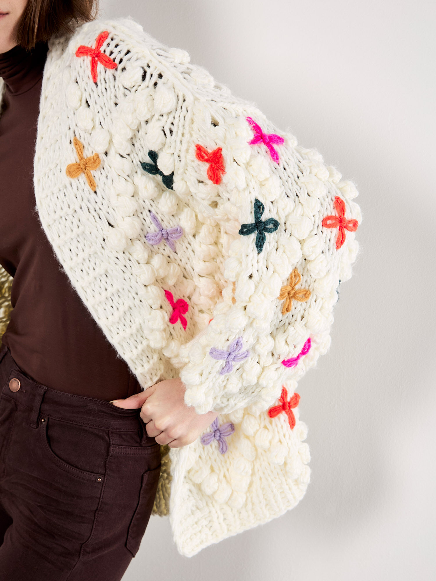 Chunky Knit 3D Flower Cardigan | Apricot Clothing