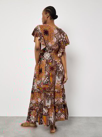 Patchwork Ruffle Tiered Midi Dress