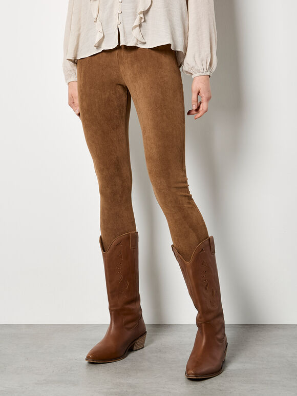 Suedette Leggings, Brown, large