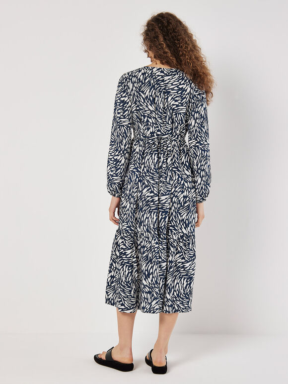 Abstract Animal Print Textured Midi Dress, Navy, large
