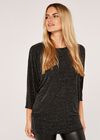 Metallic Shimmer Batwing Top, Black, large