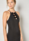 Bow Detail Fitted A-Line Mini Dress, Black, large