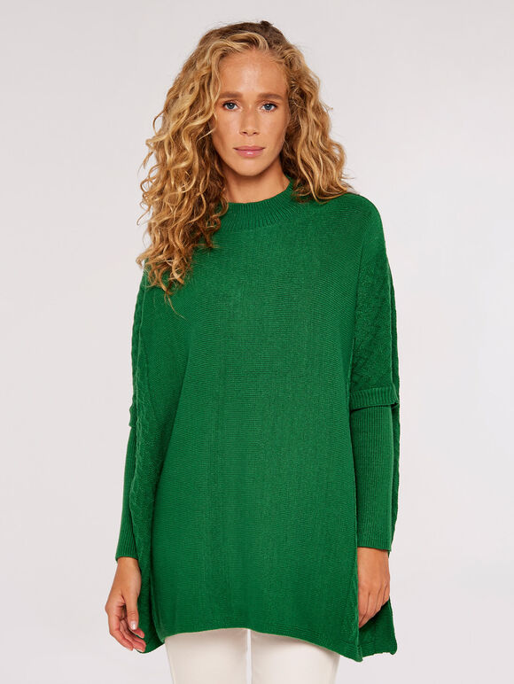 Zig Zag Panel Oversized Jumper, Green, large