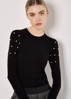 Pearl Embellished Fine Knit Jumper, Black, large