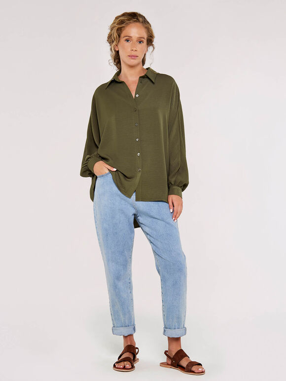 Oversized Batwing Airflow Shirt, Khaki, large