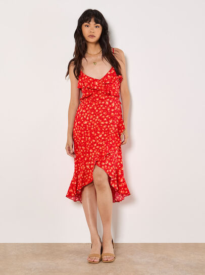 Leopard Print Ruffle Midi Dress