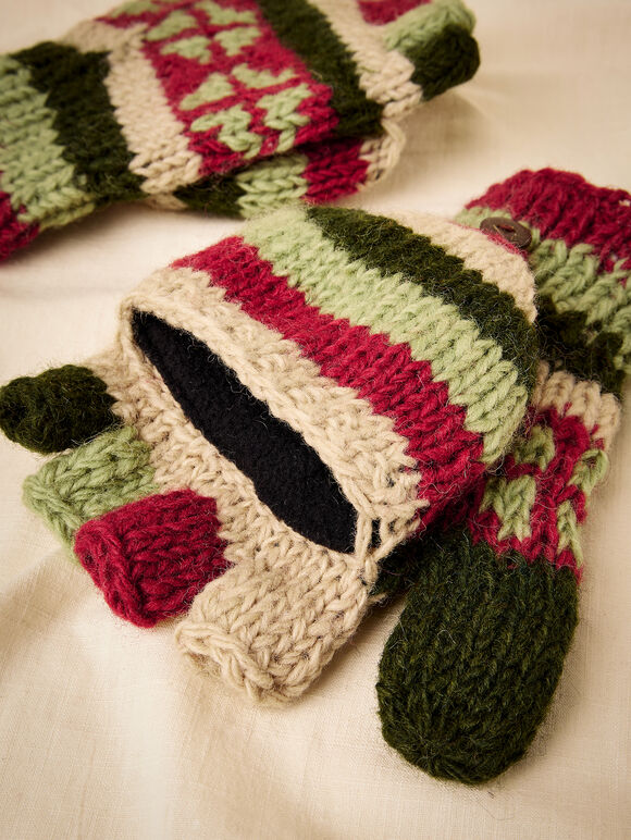 Hand Knitted Striped Gloves, Assorted, large