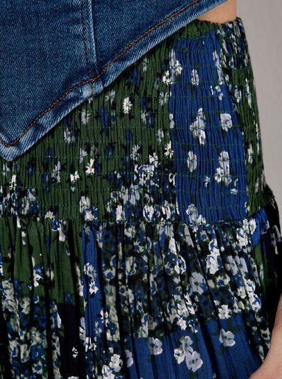 Floral Patchwork Crinkle Wide-Leg Trousers