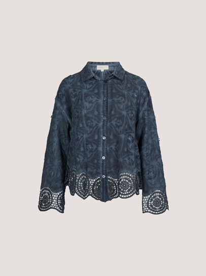 Textured Cotton Floral Crochet Blouse