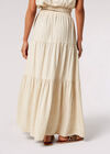Linen Blend Tiered Maxi Skirt, Stone, large