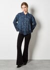 Textured Cotton Floral Crochet Blouse, Navy, large