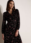 Floral Print Midi Dress, Black, large