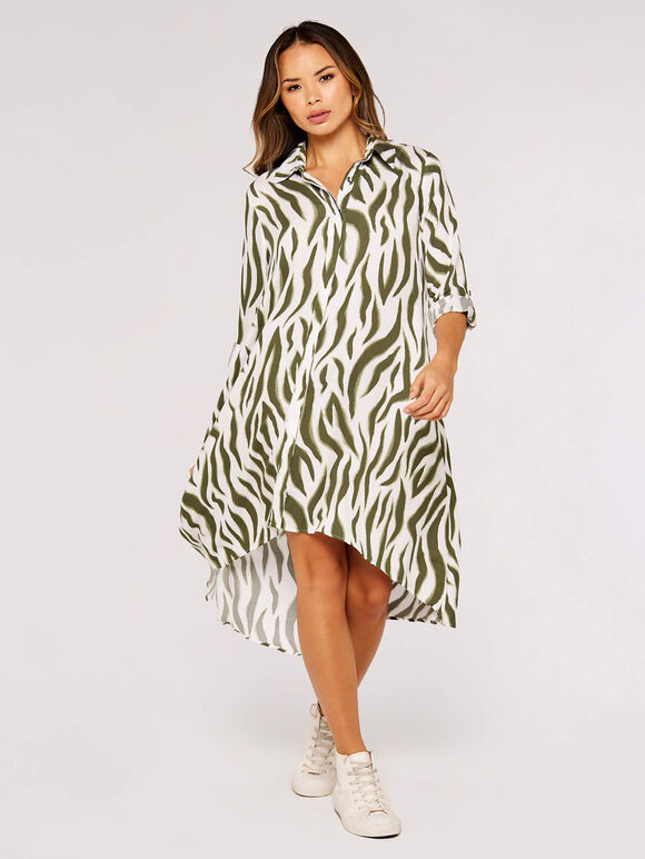 Zebra Oversized Shirt Mini Dress, Khaki, large
