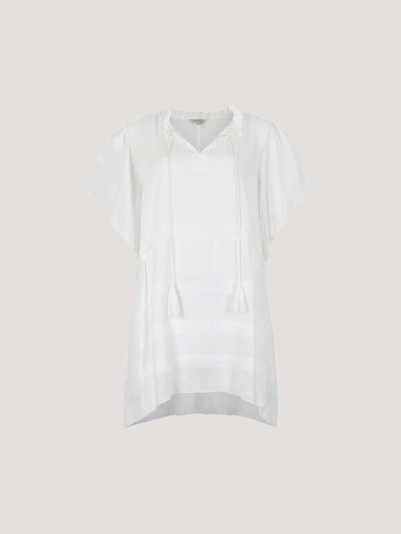 Ruffle Tiered Tunic Top, White, large