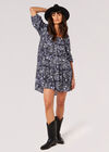 Paisley Tiered Babydoll Mini Dress, Navy, large