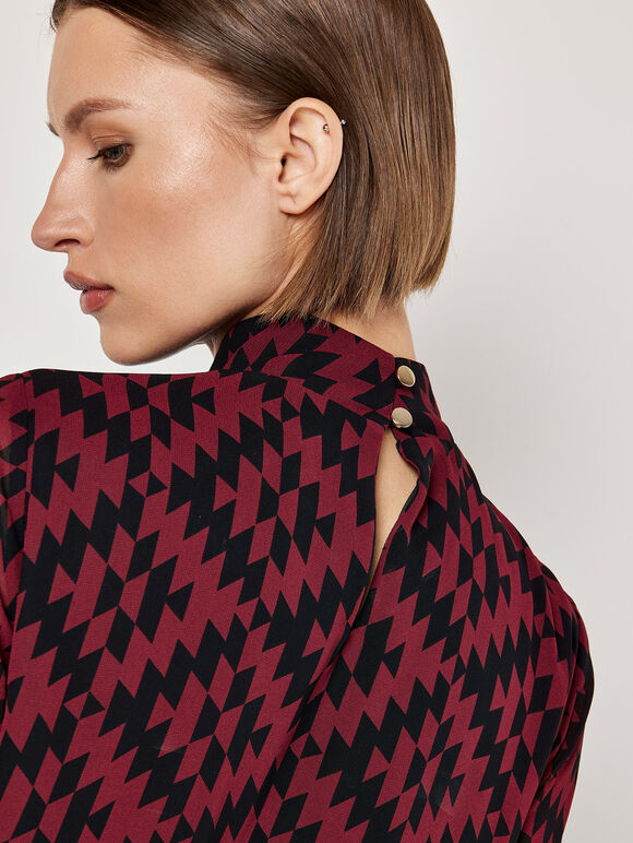 Geo Diamond Chiffon Blouse, Burgundy, large