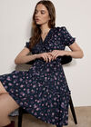 Floral Print Smocked Mini Dress, Navy, large