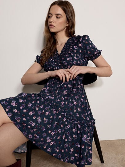 Floral Print Smocked Mini Dress