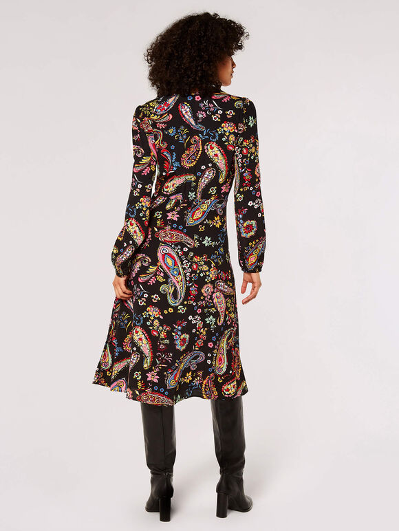 Colourful  Paisley Midi Dress, Black, large