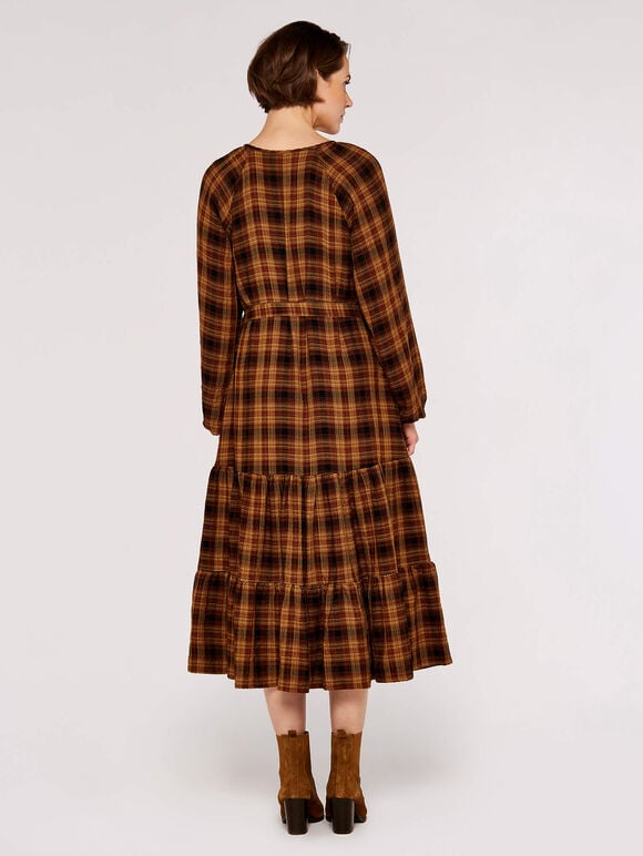 Textured Check Midi Dress, Mustard, large