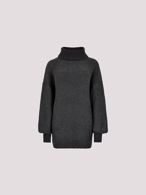 Oversized Boucle Tunic Jumper, Grey, large