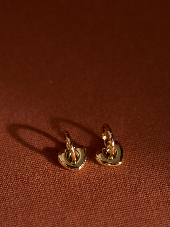 Gold Tone Heart Cuff Earrings, Gold, large