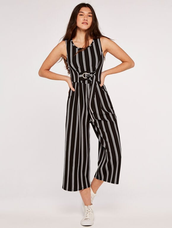 Stripe Jumpsuit, Black, large