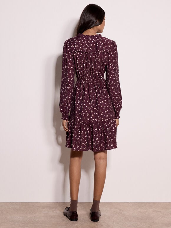 Ditsy Floral Mini Skater Dress, Burgundy, large