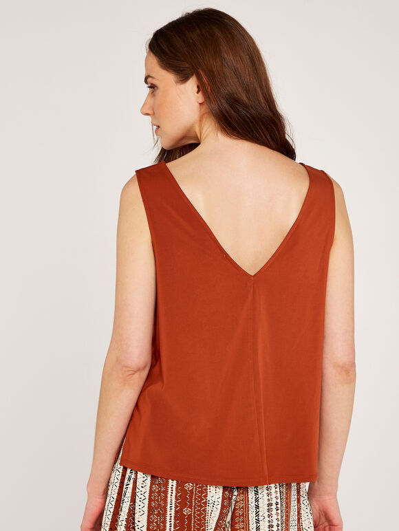 V Neck Button Down Vest Top, Rust, large