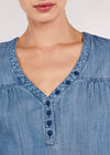 Jeans-T-Shirt mit durchgehender Knopfleiste, Blau, Größe L