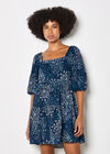 Floral Print Tiered Mini Dress, Navy, large