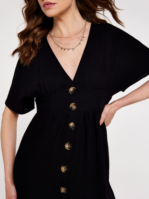 V-Neck Button Front Dress