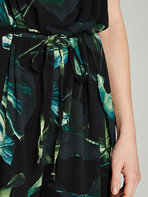Banana Leaf Print Jumpsuit, Black, large