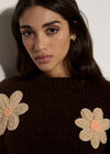 Chunky Knit Flower Applique Jumper, Brown, large