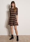 Engineered Stripe Swing Mini Dress, Brown, large