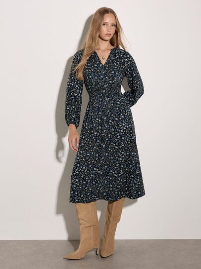 Ditsy Floral Crepe Midi Dress