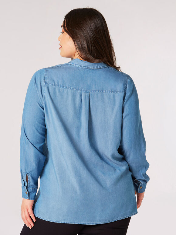 Curve Denim Tencel Shirt, Blue, large