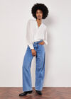 Ruffle Neck Textured Blouse, White, large