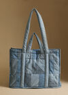 Cotton Denim Patchwork Tote Bag, Blue, large