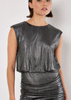 Metallic Ruched Mini Dress, Light Grey / Silver, large